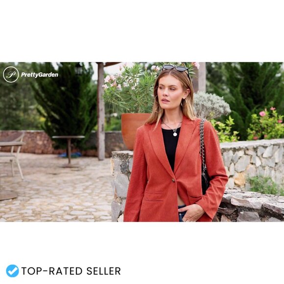 Corduroy Blazer Ribbed Texture Lapel Jacket Chic Work Casual Outerwear - Picture 7 of 7